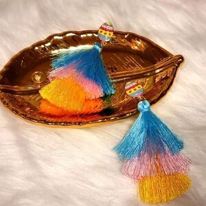 New Pastel Fringe earrings With Easter Egg Accent
